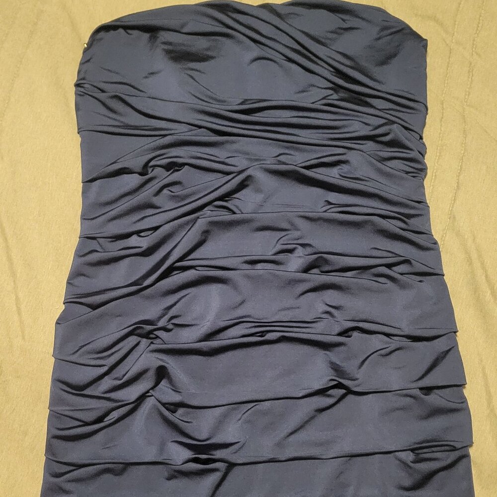 Ruffled silk navy blue above knee length dresss